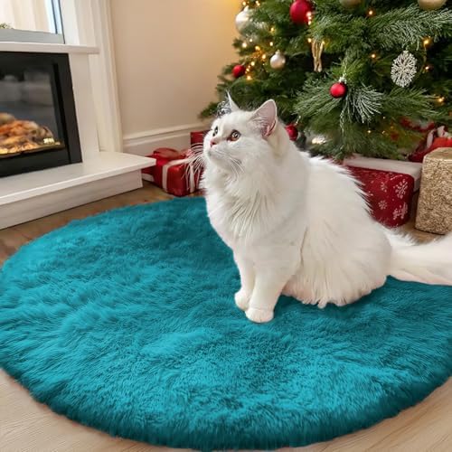 OLANLY Teal Round Rugs for Bedroom - Machine Washable, 3 ft Circle Area Rugs for Living Room, Soft and Fluffy Shaggy Carpet for Teen Girl and Boys, Nursery Rooms, Dorms, Home Decor Aesthetic by OLANLY