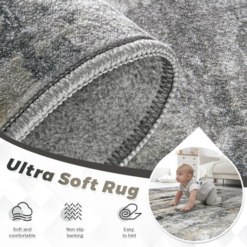 pmtsns Area Rugs 9x12 for Living Room: Washable Rug Modern Abstract Neutral Soft Non-Slip Low-Pile Indoor Large Carpet for Bedroom Dining Room Playroom Home Office (Black Grey Brown, 9'x12') - Image 4