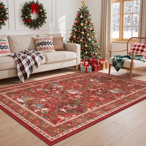 Christmas Area Rug 3x5, Washable Rugs for Living Room (3'x5', Red) - Image 5