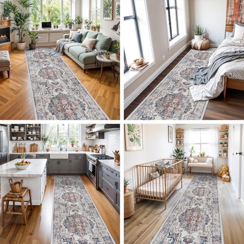 Hallway Washable Runner Rug - 3x10 Kitchen Rugs Entryway Rug Runner Vintage Soft Floor Mat Non Slip Indoor Farmhouse Carpet for Bathroom Living Room Bedroom (3 X 10, Brick) - Image 3