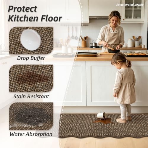 BEQHAUSE Kitchen Rugs Scalloped Edge Kitchen Sink Rug, 17x30in, Brown - Image 3