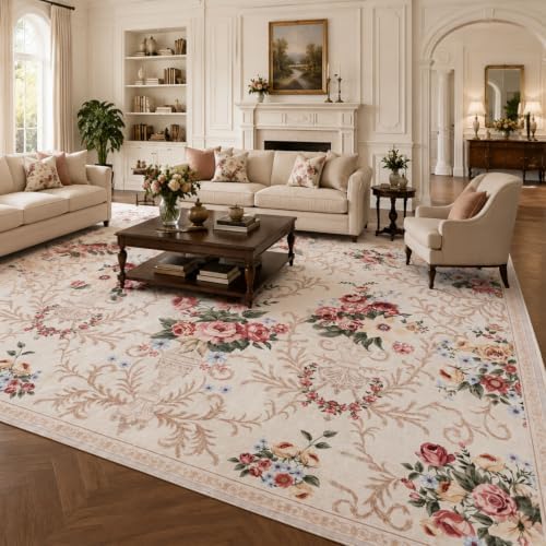 Helthep 9' x 12' Vintage Floral Washable Area Rug for Living Room - Image 5