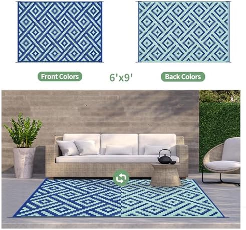 GENIMO Outdoor Rug, Waterproof Plastic Rugs for Patio, 6'x9' Royal Blue - Image 4