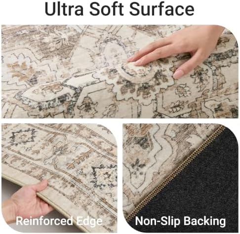 befbee 6x9 Washable Area Rug, Non Slip Rug for Living Room Brown - Image 4