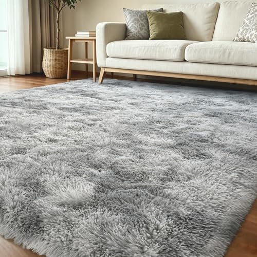 6x9 Ft Large Shag Rugs for Living Room Decor, Tie-Dyed Ultra Soft Fluffy Furry Area Rugs for Bedroom Indoor Floor, Aesthetic Carpet for Kids Home (Grey) - Image 2