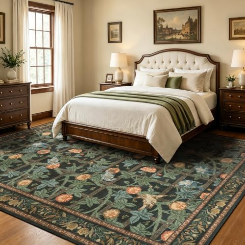 8x10 Washable Area Rug, Green Floral Vintage Rug for Living Room Bedroom - Image 4