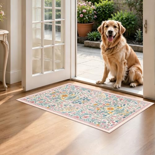 Floral 2x3 Entryway Rug Washable Doormat Indoor Throw Rug, Pink - Image 3