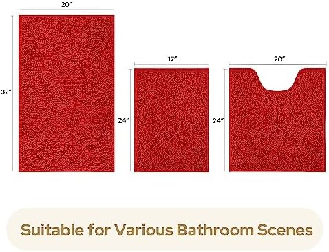 HOMEIDEAS Bathroom Rugs Set of 3, Super Soft Absorbent Chenille Bath Rugs - Image 2