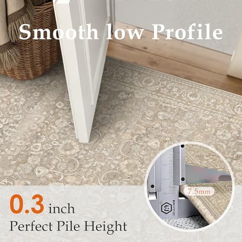 PureCozy Beige Area Rug 2x3 Entryway Vintage Floral Non-Slip Door Mat - Image 6