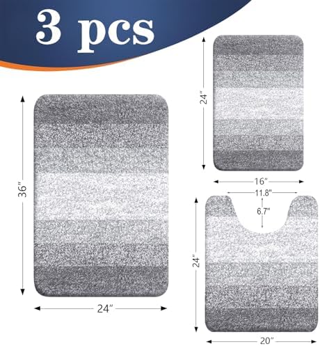 OLANLY Microfiber Bathroom Rugs Sets 3 Piece, Soft Bath Mats, Light Grey - Image 2