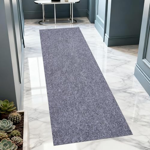 2x8 ft Outdoor Runner Rug, Non-Slip Indoor Outdoor Carpet Runner with TPR Backing, Waterproof Mat for Hallway, Kitchen, Patio, Garage, Deck, Entryway, Grey Fine Stripes by Unknown