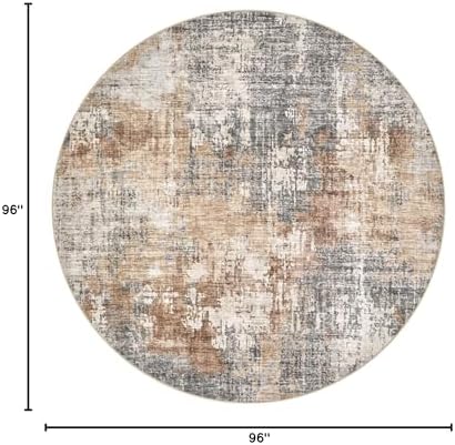 DMOYEST 8ft Round Area Rug Living Room Rugs - 8x8 Washable Large Soft Indoor Neutral Modern Abstract Low Pile Rug Carpet for Bedroom Dining Room Farmhouse Home Office - Grey Brown - Image 2