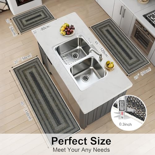 HEBE Faux Jute Kitchen Rugs Set of 3, Washable Kitchen Mats for Floor - Image 2