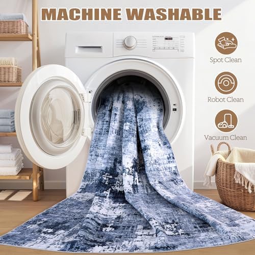 DMOYEST Area Rug Living Room Rugs - 5x7 Washable Large Soft Indoor Neutral Modern Abstract Low Pile Rug Carpet for Bedroom Dining Room Farmhouse Home Office - Navy Blue - Image 6