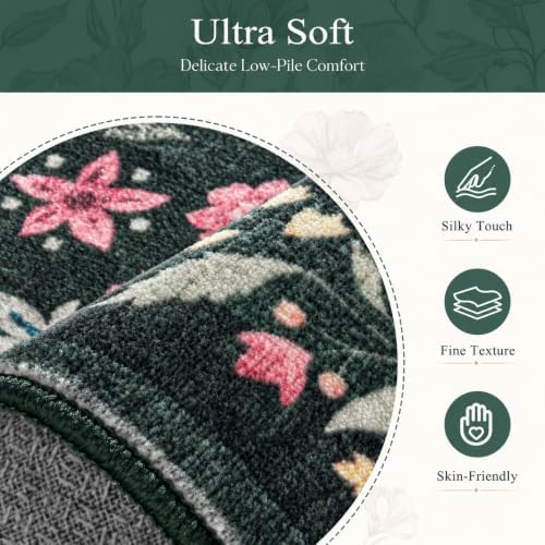 Tosuoka 6x9 Area Rugs Washable Floral Rug Boho Dark Green Carpet Farmhouse - Image 5