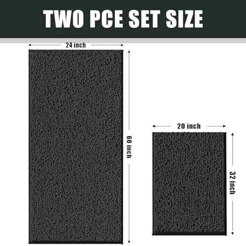 Bathroom Rugs Set 2 Piece Thick Chenille Kitchen Mats,Quick Dry Absorbent Bath Rugs With Non-Slip Pvc Backing,Bath Mats for Bathtub,Bedroom,Living room -Home Decor Large Rugs 60x24+32x20 Inch Black - Image 3