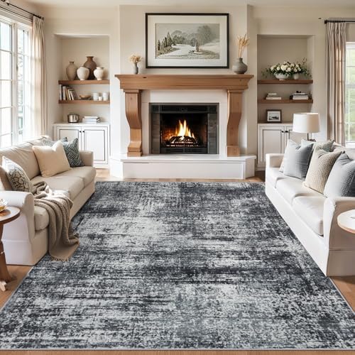 PLHXFR 9x12 Area Rug Living Room: Abstract Washable Carpet Dark Black by PLHXFRSoftAreaRugs