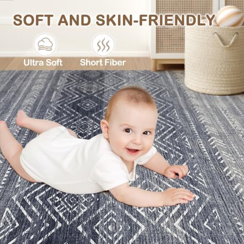 Tortania Area Rug Living Room Rugs- 10x14 Washable Large Soft Neutral Boho Moroccan Bohemian Farmhouse Rug Indoor Floor Carpet for Bedroom Under Dining Table Home Office Decor - Blue Gray - Image 5