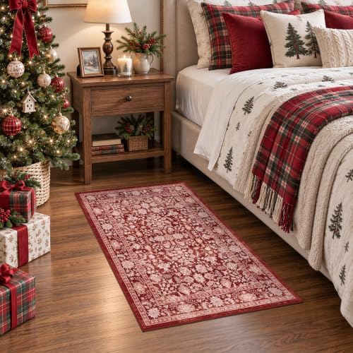Washable 2x3 Christmas Office Area Rug Non-Slip Xmas Red Throw Carpet - Image 3