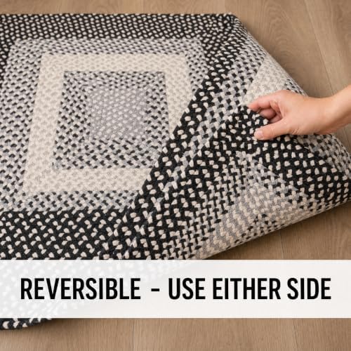 3X5ft Country Cottage Black/Gray Braided Rug - Farmhouse Rug for Entryway - Image 5