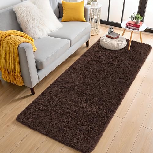 OLANLY 2x6 Machine Washable Runner Rugs for Hallway, Soft Fluffy Shaggy Bedside Rugs for Bedroom, Living Room, Indoor Floor Carpet for Kids Girls and Boys, Nursery Rooms, Home Decor Aesthetic, Coffee by OLANLY