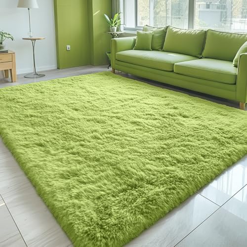 OLANLY 5x8 Machine Washable Large Area Rugs for Living Room, Bedroom, Soft Fluffy Shaggy Bedside Rug, Indoor Floor Carpet for Kids Girls and Boys, Dorms, Nursery, Home Decor Aesthetic, Grass Green by OLANLY