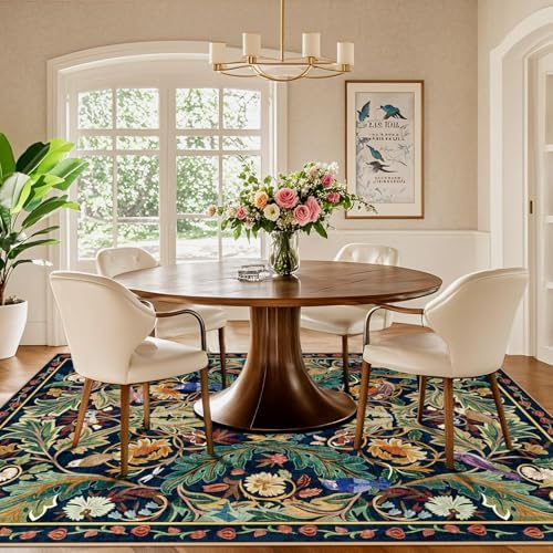 nesrt Jungle Living Room Area Rug 6x9,Boho Washable Floral Large Bedroom Rugs Non Slip, Soft Faux Wool Botanical Woodland Birds Carpet for Kids Playroom Dining Room Dorm Nursery Office (Dark Green) - Image 4