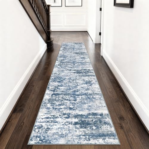 Modern Hallway Runner Rug 2x8, Textured Non Slip Carpet Runner, Blue by TTelephant