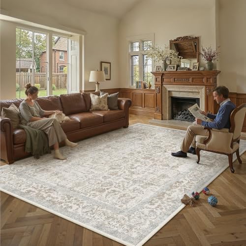 PureCozy Taupe Area Rug 10x14 Vintage Floral - Image 2
