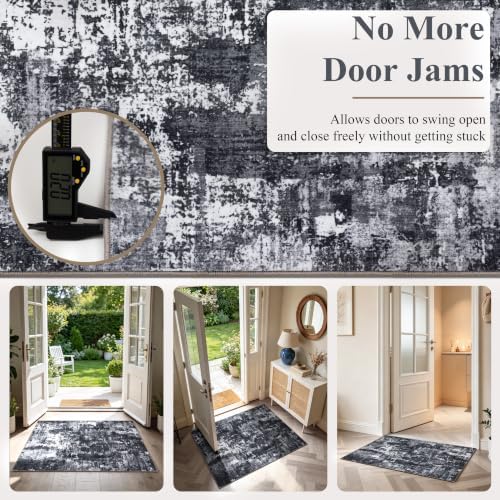 Sasttie 3x5 Entryway Area Rug, Modern Abstract Small Carpet, Black & White - Image 4