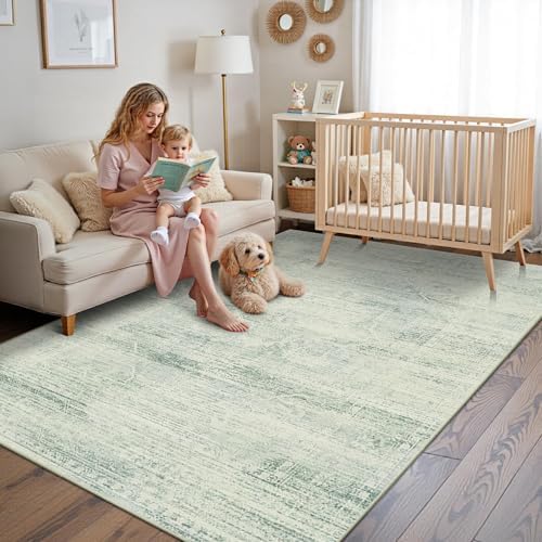 5x7 Area Rugs Green Washable Rug for Living Room Bedroom - Image 3