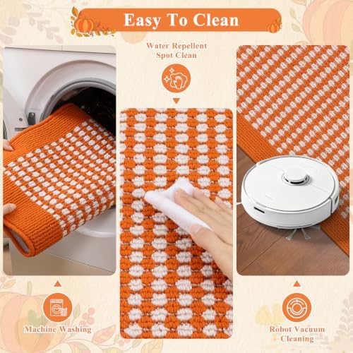 Ileading Fall Kitchen Rugs Set of 3 Piece Washable Orange Autumn Runner Rug - Image 5
