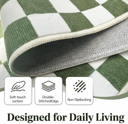 5x7 Checkered Area Rug for Living Room, Soft Low Pile Dark Green rugs - Image 5