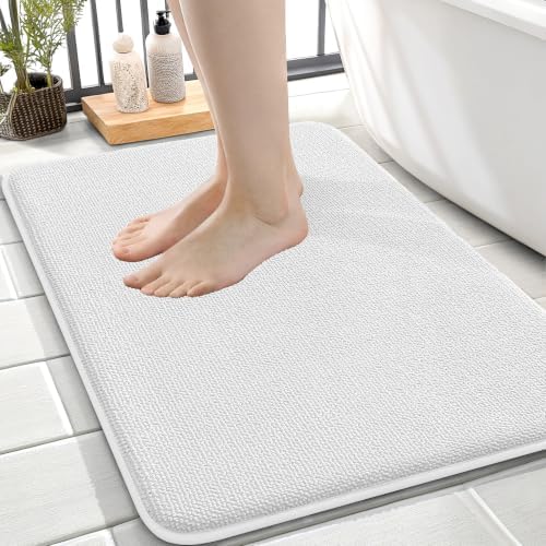 OLANLY Memory Foam Small Bathroom Rugs 24x16, Absorbent Bath Mat, White by OLANLY
