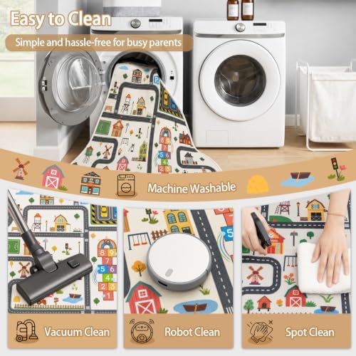 5'x7' Kids Car Play Rug, Kids Road Playmat Rug for Toy Cars, Educational Town City Map Washable Carpet for Boy Playroom Bedroom, Safer Car Track Play Mat for Children - Non Slip, 60"x84" - Image 7