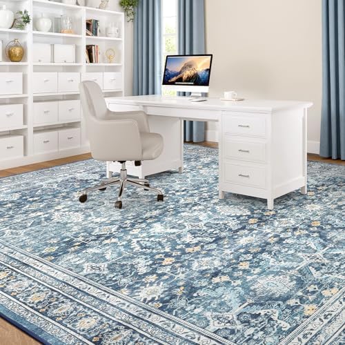 10x14 Area Rugs for Living Room, Washable Non-Slip Blue Large Carpet - Image 3