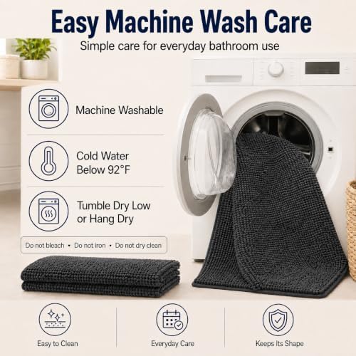 Bathroom Rugs Sets 2 Piece Thicken Chenille Bath Mats Set, Extra Soft and Absorbent Shaggy Rugs, Easy Wash and Dry, Perfect Plush Carpet Mats for Tub, Shower, Bathroom Mats, Washable Carpets Set - Image 5