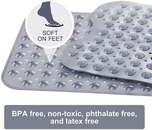 YINENN Bath and Shower Safety Mats 40x16 inch, Non Slip with Suction Cups for Bathroom Stall and Tub Floor, Extra Large and Machine Washable, Drain Holes Keep Bathtub Clean, Clear Gray - Image 4