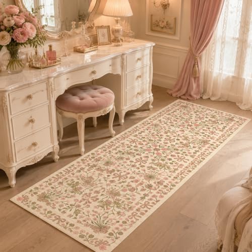 2x6 Pink and Green Floral Butterfly Bow Hallway Runner Rug - Image 4