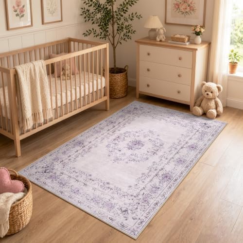 Wonnitar Purple Floral Bow 4x6 Area Rug, Washable Rug for Bedroom - Image 6