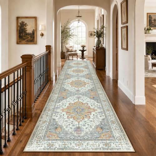 RELEANY Washable Area Rug, Runner 2'6"x10', Beige/Carbon Grey/Orange - Image 2
