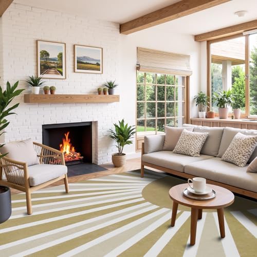 Lahome Khaki Rainbow Sun Washable Area Rug 9x12 for Living Room - Image 2