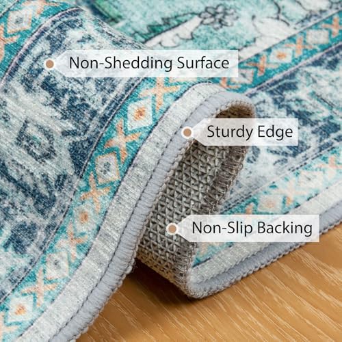 BESTSWEETIE Washable Boho 8x10 Area Rug for Living Room, Teal Dark Green - Image 3