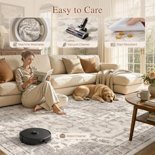 UERMEI 8x10 Area Rug for Living Room Washable Vintage Non Slip Beige Carpet - Image 5