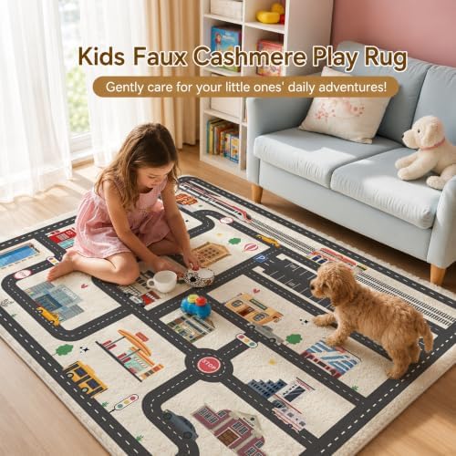 Nayoroom Kids Car Road Playroom Rug, Faux Wool City Map, Non-Slip, 3 x 5 ft - Image 4