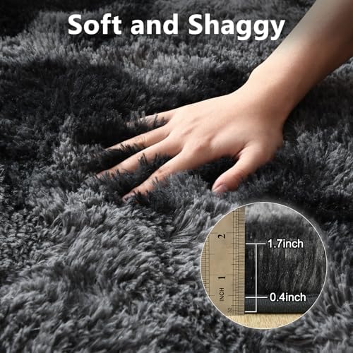 5x7 Fluffy Area Rugs Non-Slip for Living Room Bedroom Tie-Dyed Dark Grey - Image 6