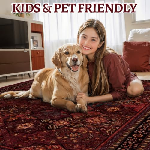 Dark Red Oriental 3x5 Washable Rugs, Non Slip Accent Rugs for Entryway - Image 5