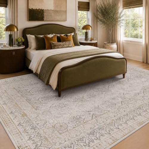 Ivory Vintage Washable 6x9 Area Rugs for Living Room, Non-Slip Distressed Rug for Dining Room & Bedroom, Low Pile Stain Resistant Floor Carpet, Modern Farmhouse Décor - Image 6