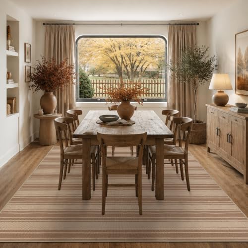 5x7 Striped Easy Jute Washable Outdoor Patio Rug for Living Room Indoor Outdoor Geometric Neutral Carpet for Backyard Patio Dining Room Office - Image 3