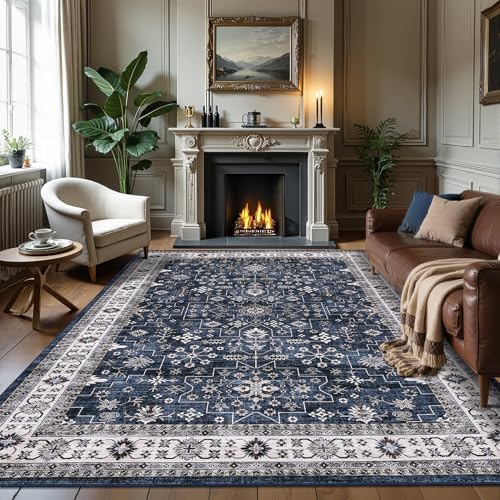 GarveeHome Navy Area Rugs 8x10 Washable Rug Living Room Vintage Rug by GarveeHome